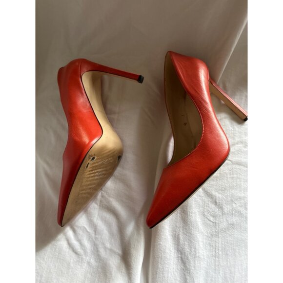 Orange Leather Pointed-Toe High Heels Size 11 Nine West Kitten Heel - Picture 3 of 12